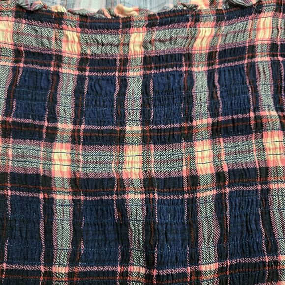 Torrid Womens 1X Babydoll Rayon Slub Lace Inset Smocked Tiered Plaid Navy Blouse - Picture 4 of 16